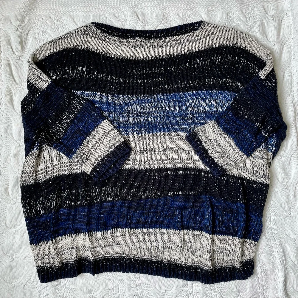 DKNY Jeans Oversized Knit Sweater Blue Gray Lurex Size M - Picture 2 of 6